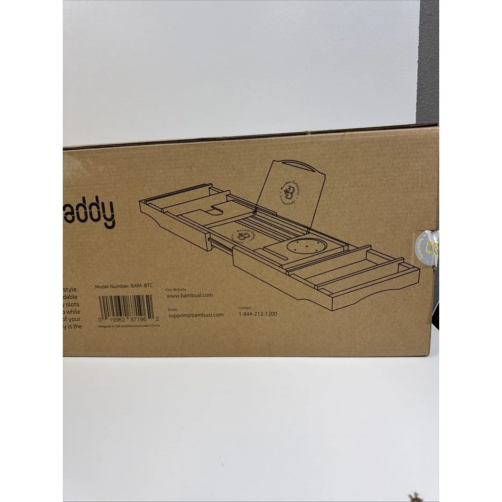 Bamboo Bathtub Tray Caddy - Expandable Bath Tub Table for Wine, Books & Phone